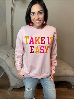 Small Take It Easy Pink Graphic Sweatshirt